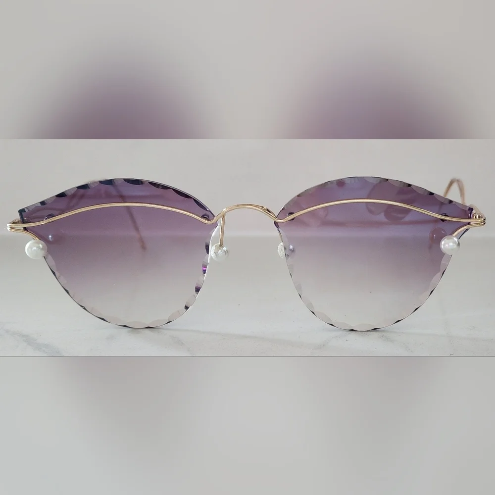 Mima/Cleo Chic Cat Eye Shades Sun Glasses Purple Gold Pearls